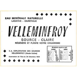 Etiquette bouteille eau minérale Velleminfroy 1950